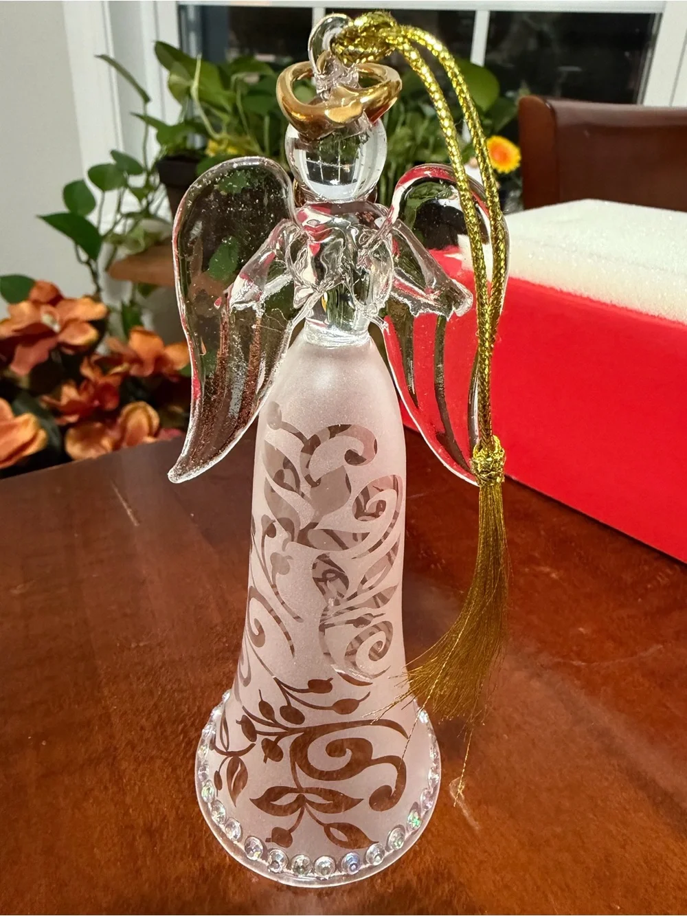 Lenox Clear Glass Angel Ornament with Gold Heart and Halo